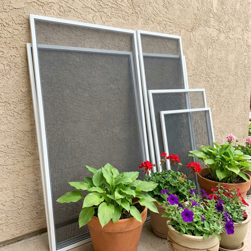 Various sizes of window screens ready for installation in Berks County